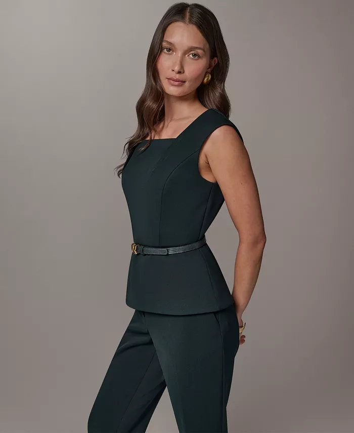 Women's Square Neck Belted Sleeveless Top - thumbnail 3