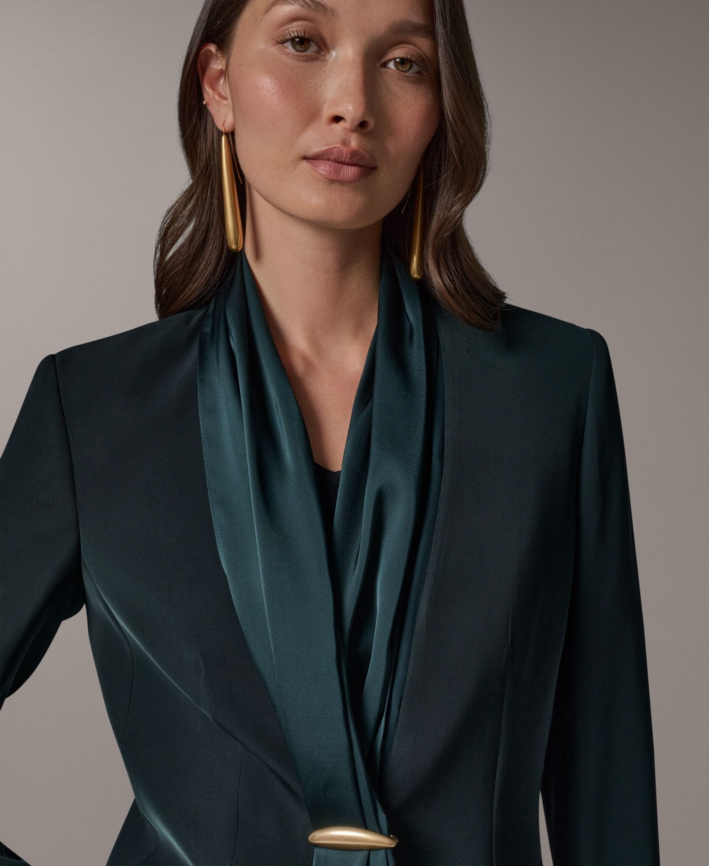 Женский пиджак Donna Karan New York Scarf Collar Blazer, цвет: Чёрный тёмно-зелёный — фото 6