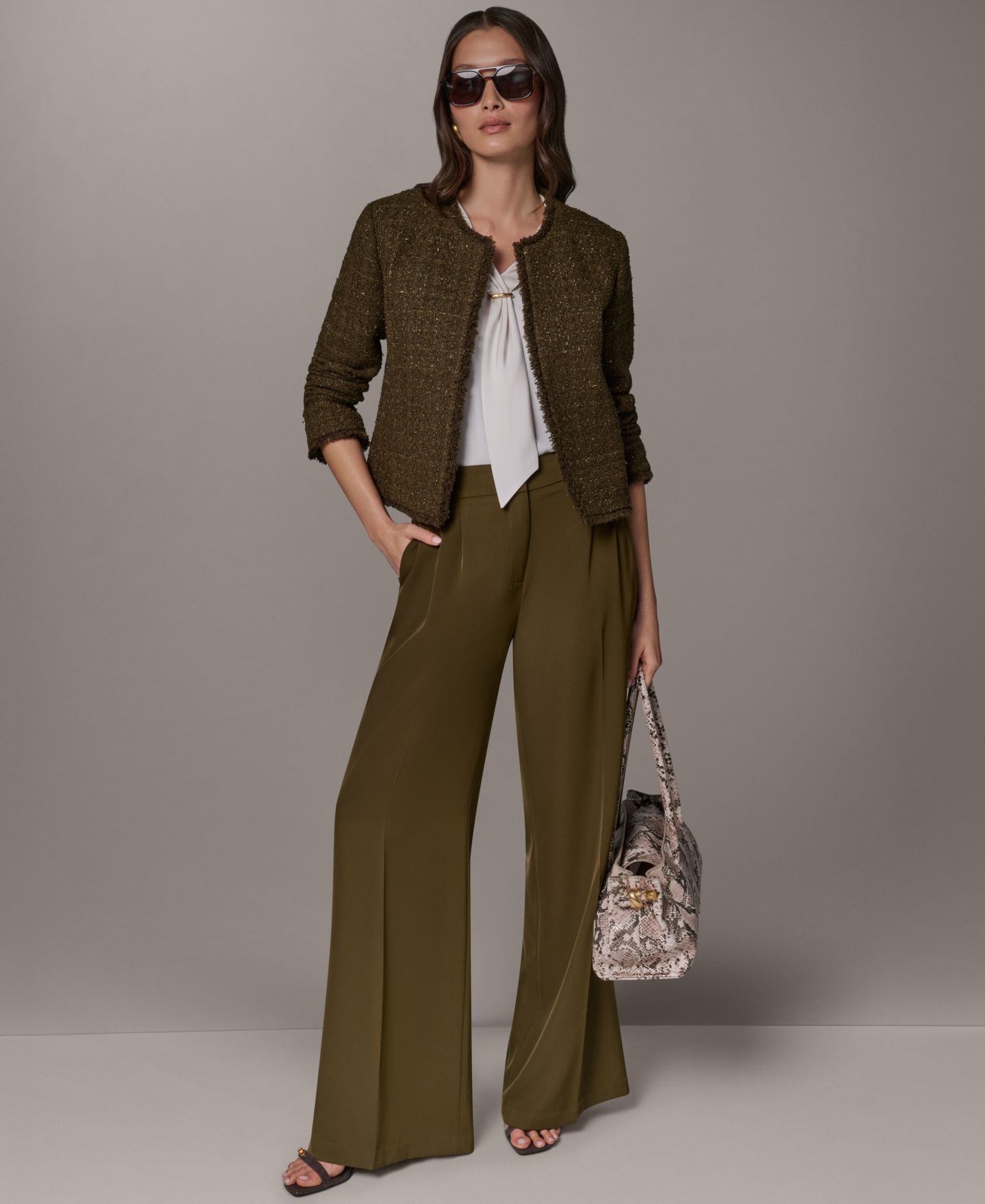 Женская куртка Donna Karan New York Open-Front Fring, цвет: Оливковый / Золотой — фото 10
