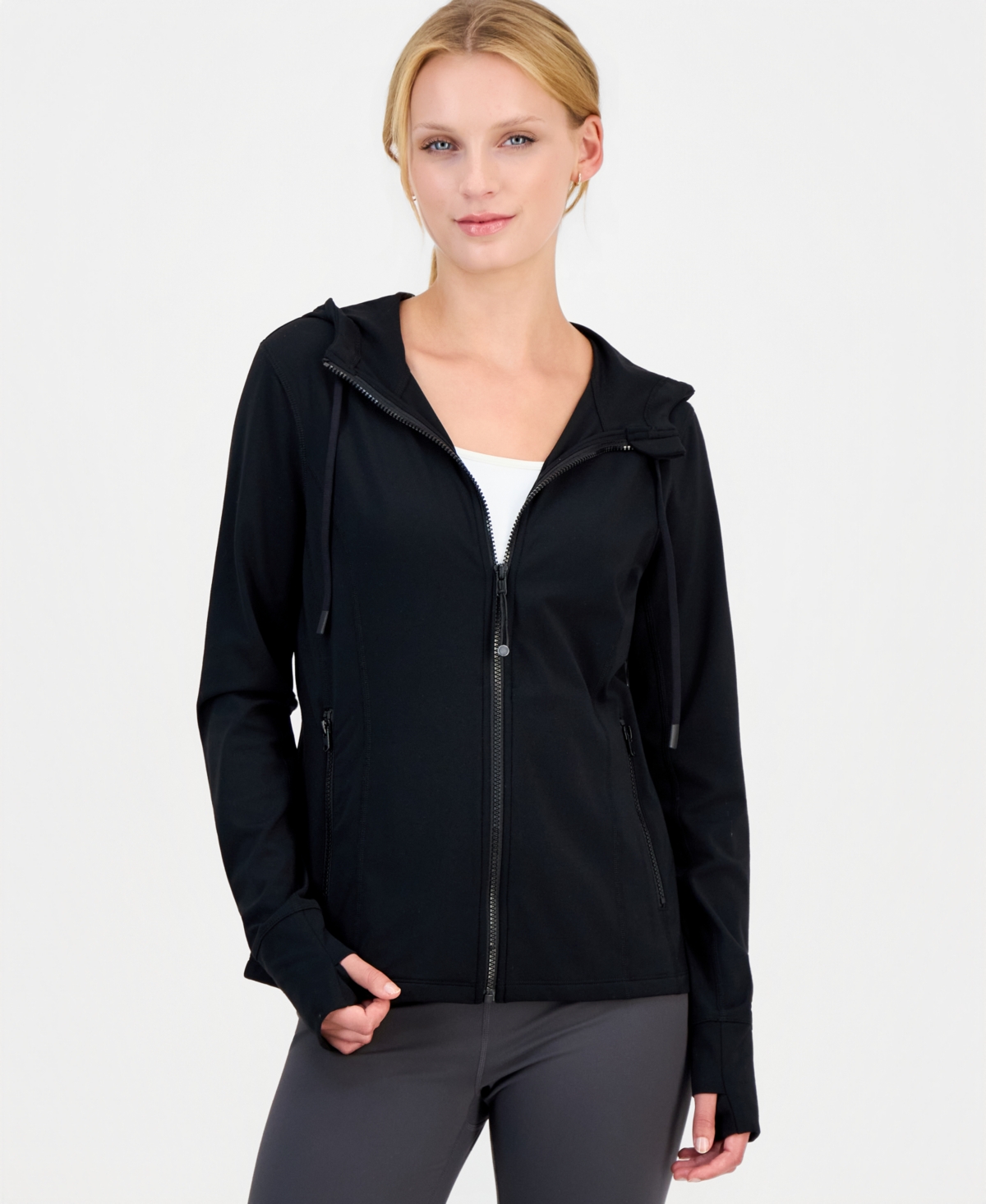 Id Ideology Women's Studio Full-zip Hoodie Jacket, Macy's Exclusive In Deep Black