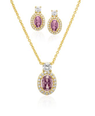 Simulated Cubic Zirconia Oval Pendant Necklace with Matching Earrings 2-Piece Set