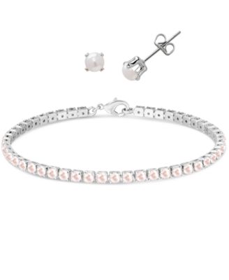Round Simulated Gemstone Tennis Bracelet with Matching Stud Earrings 2-Piece Set
