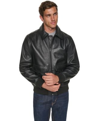 Men's Textured Genuine Leather Bomber Jacket