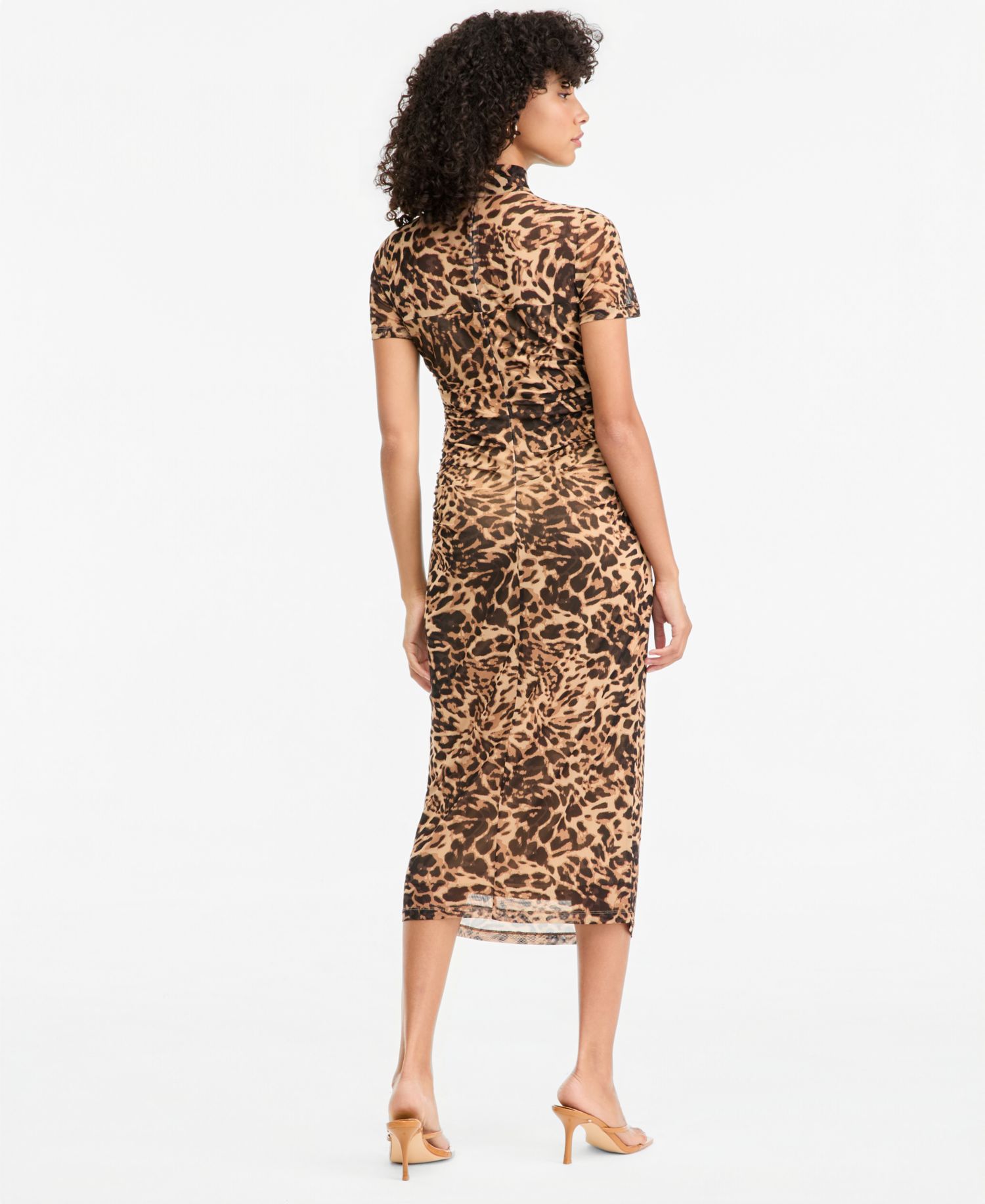 Women's Mock Neck Short-Sleeve Triple Mesh Midi Dress