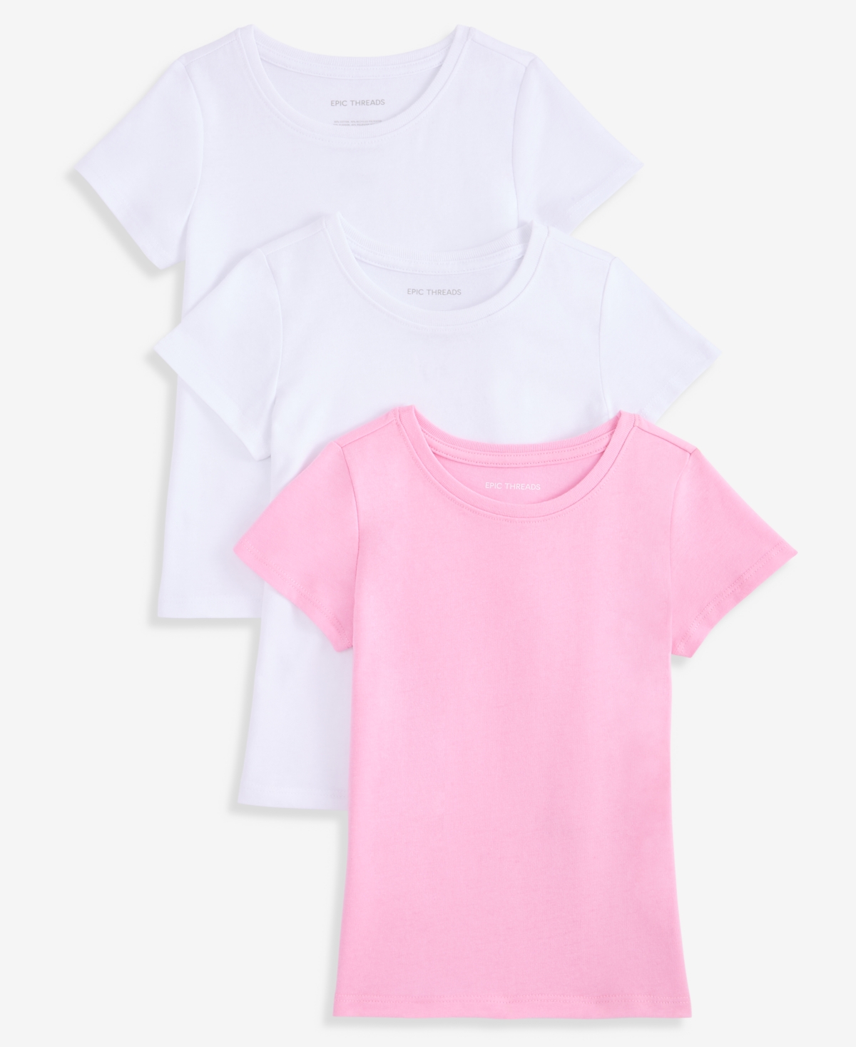Epic Threads Kids' Toddler Girls' 12m-5t Crewneck Short-sleeve T-shirts, 3-pack, Macy's Exclusive In Bonbon,white