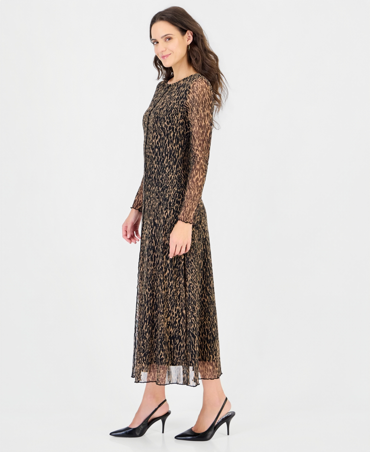 Connected Women's Long-Sleeve Mesh Boat-Neck Dress