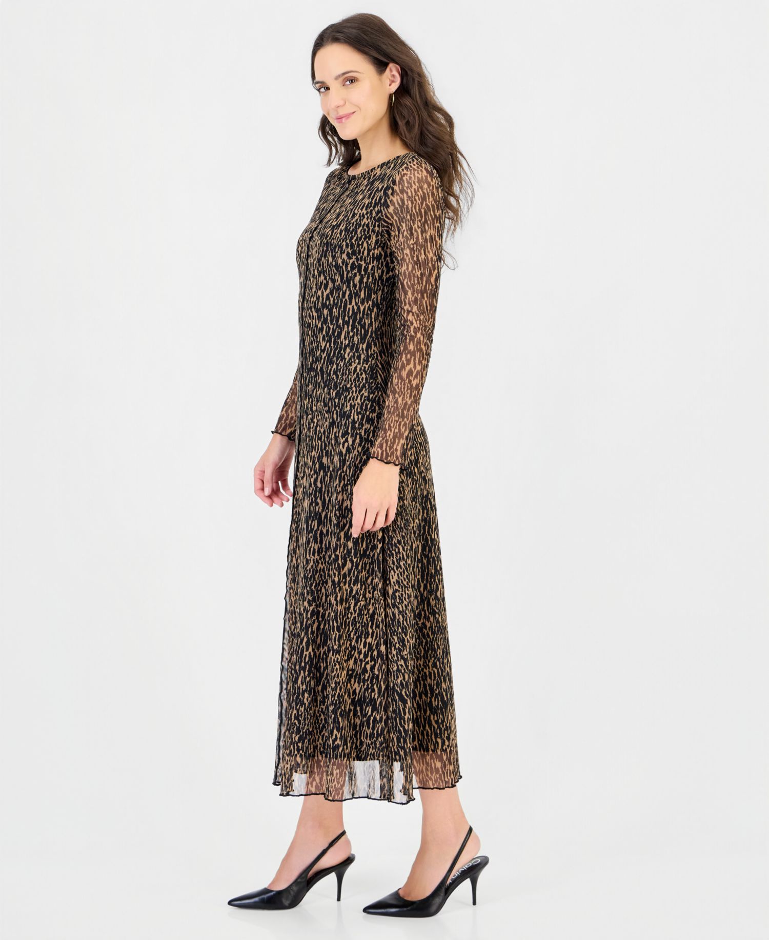 Women's Long-Sleeve Mesh Boat-Neck Dress