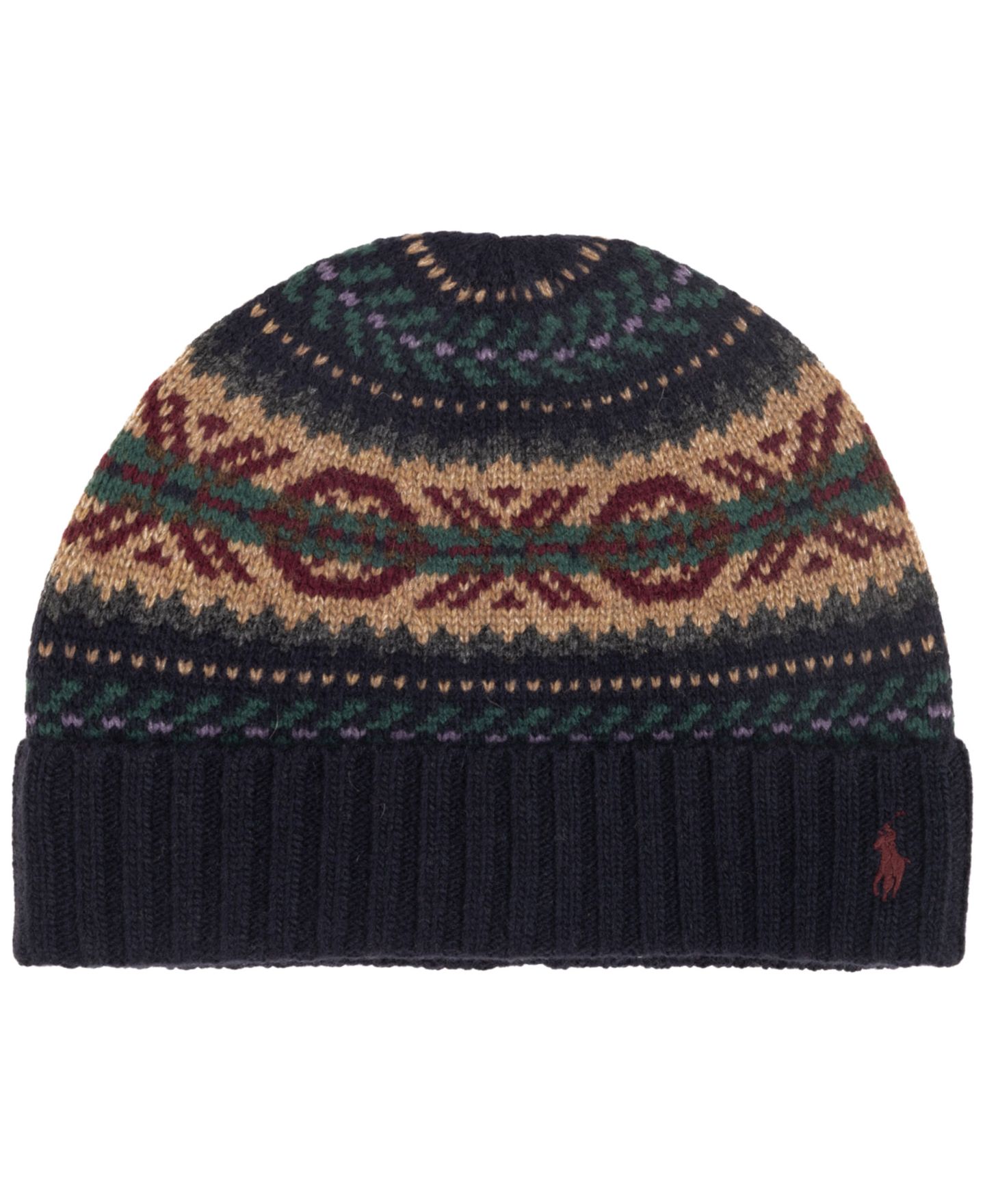 Мужская шапка Polo Ralph Lauren Fair Isle Pattern Beanie, цвет: Тёмно-синий разноцветный — фото 1