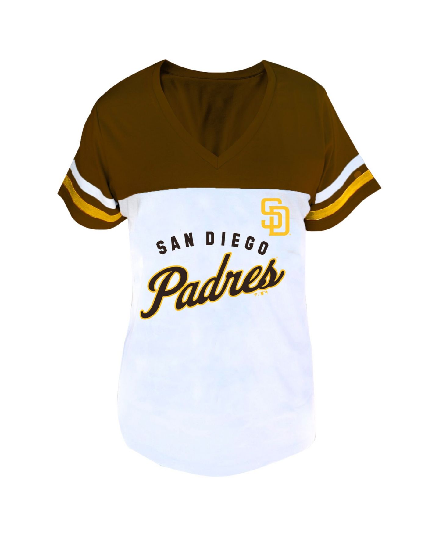 Женская футболка Fanatics Profile White/Brown San Diego Padres Plus Size Two-Stripe V-Neck — фото 2