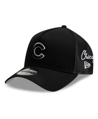 Men's Black Chicago Cubs Side Script 9FORTY A-Frame Trucker Adjustable Hat