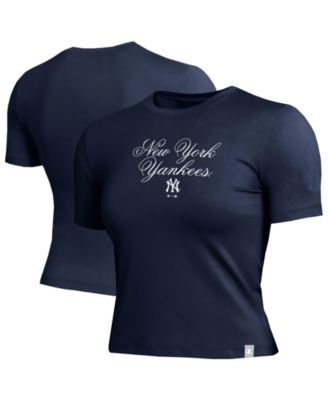 Women's Navy New York Yankees Soft-Touch Fitted Cropped T-Shirt