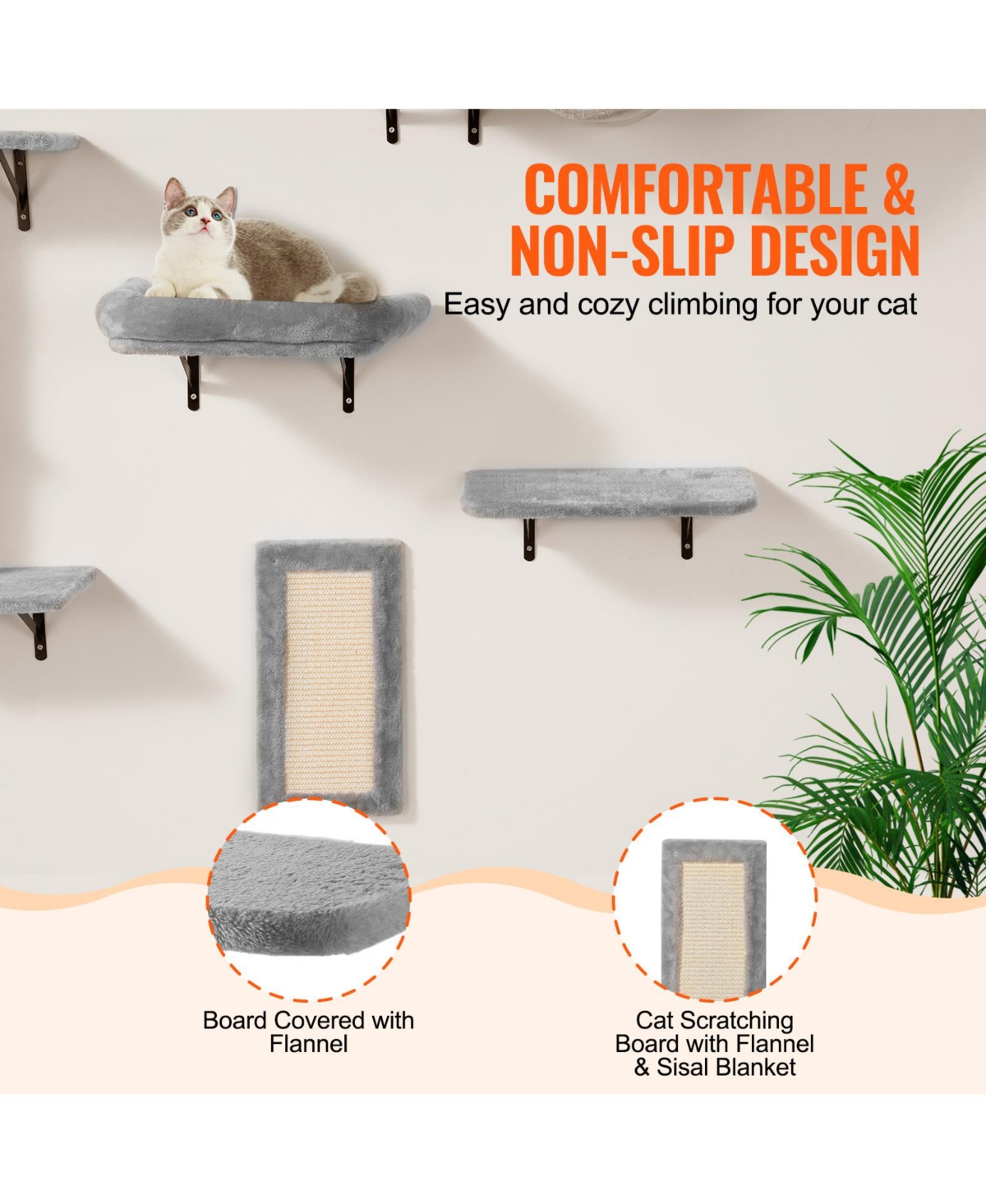Vevor Wall Mounted Cat Shelves Tree with Jump Boards Hammock Sofa Grip Set of 6