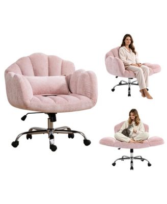 Cross-Legged Office Chair With Flip-up Arms, Chenille Criss Cross Vanity Chair, Height Adjustable Swivel Executive Chair with Wheels