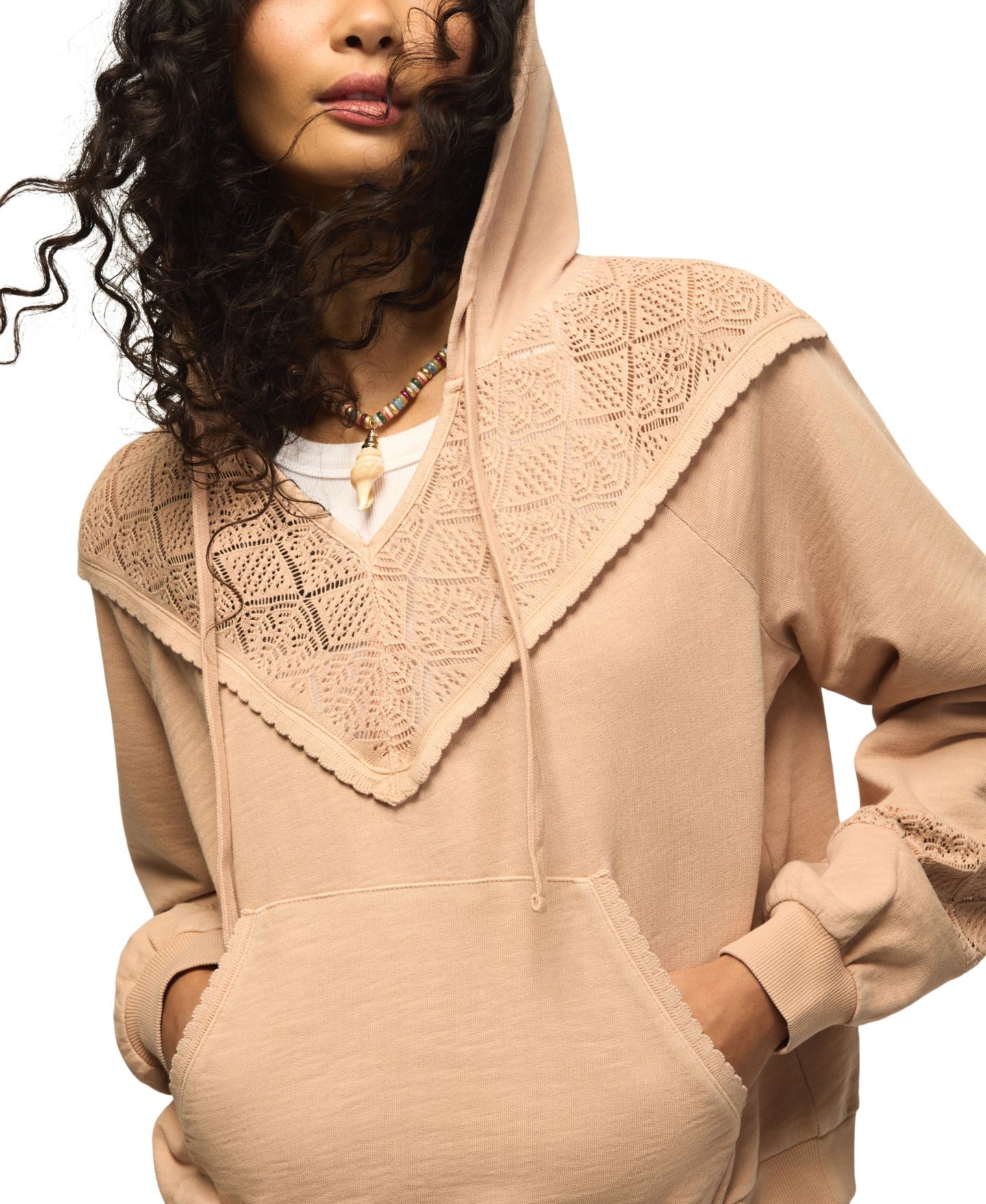 Женское худи Lucky Brand Crochet-Yoke V-Neck, цвет: Spanish Villa — фото 3
