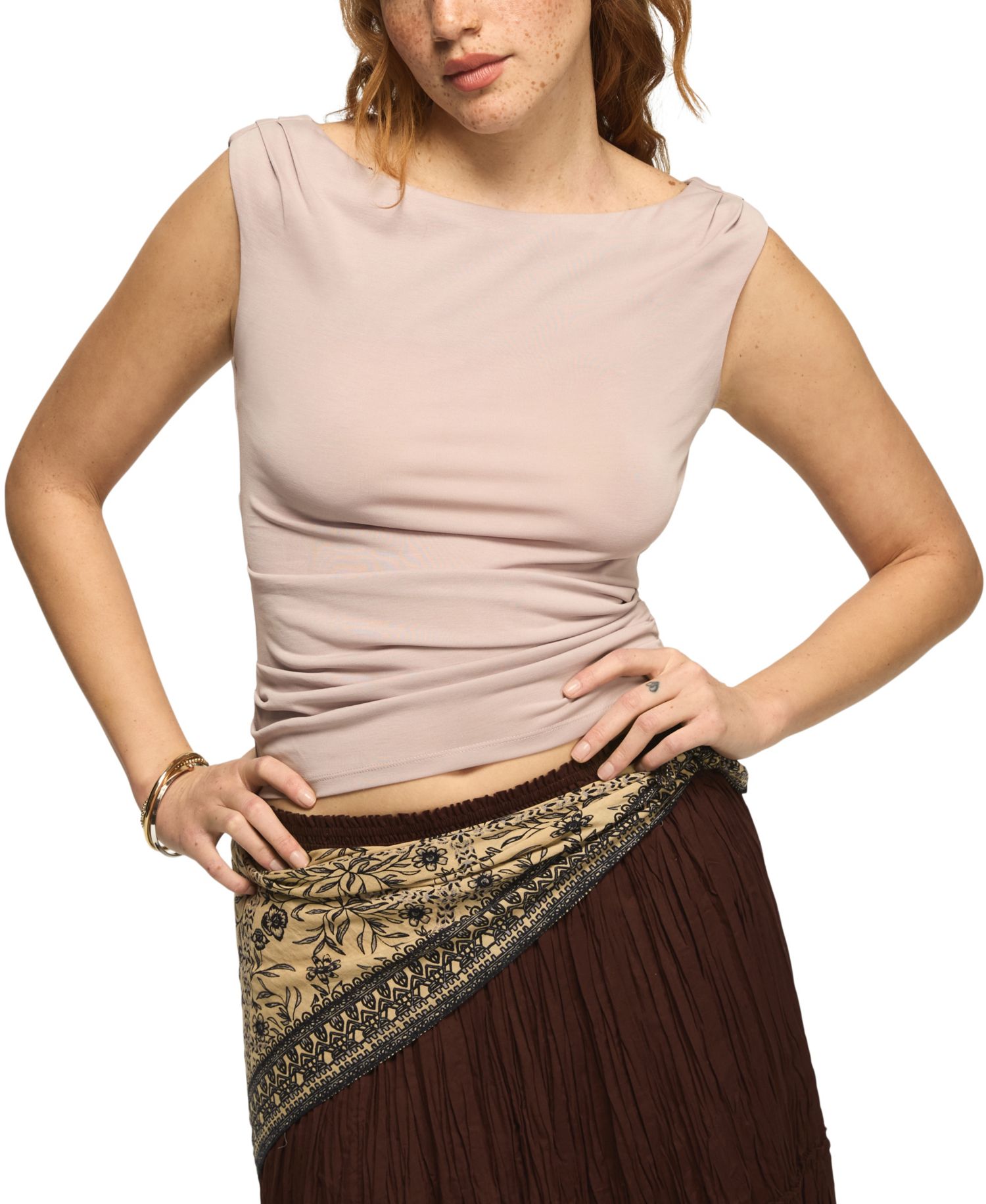 Women's Sandwash Shirred Boat Neck Top