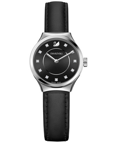 Swarovski Women's Swiss Dreamy Black Leather Strap Watch 28mm 5199931