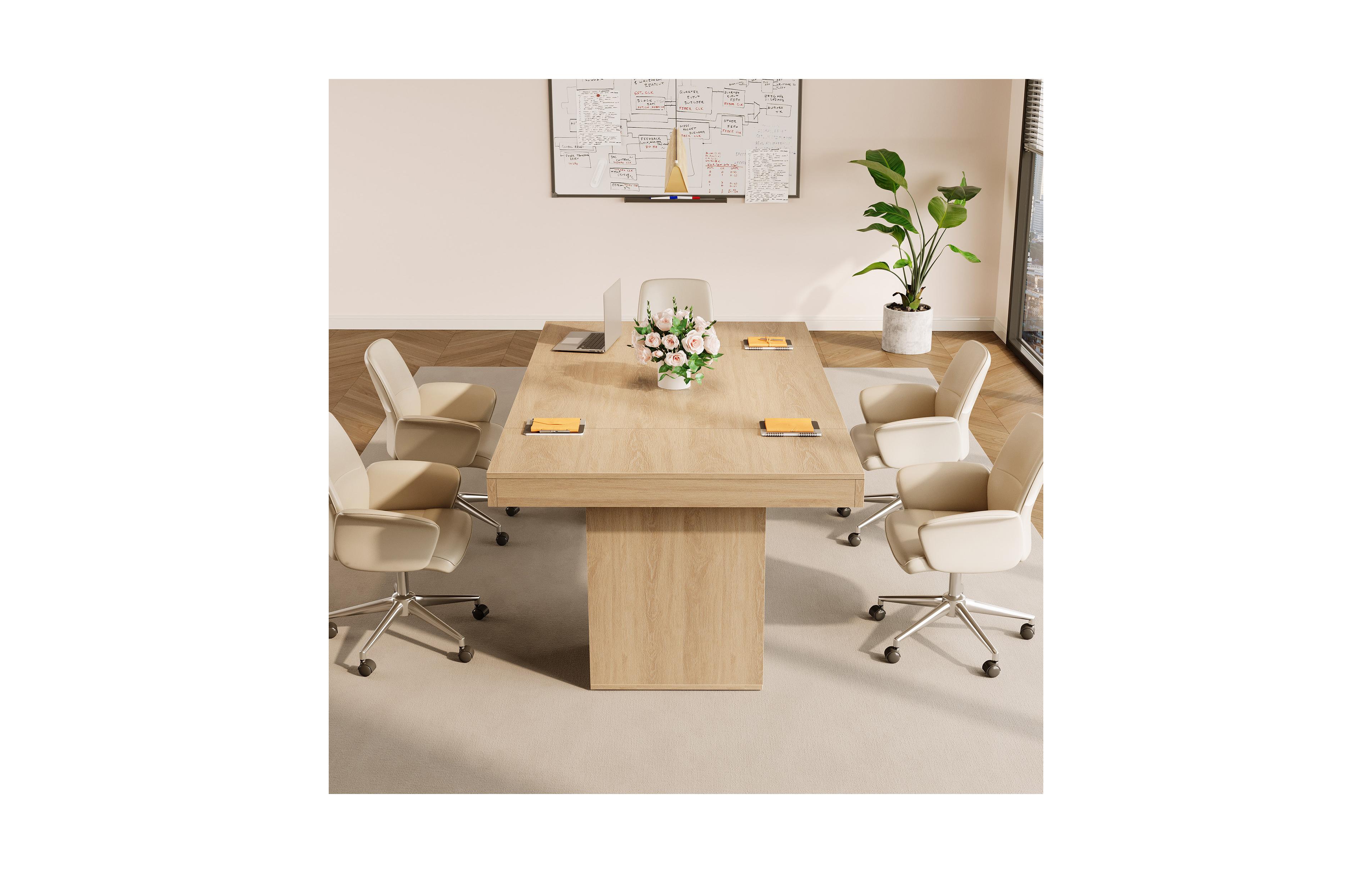 gaomon 70.8" Farmhouse Rectangular Wood Dining Table with Storage Shelf, Large Pedestal Kitchen Table for 4-6