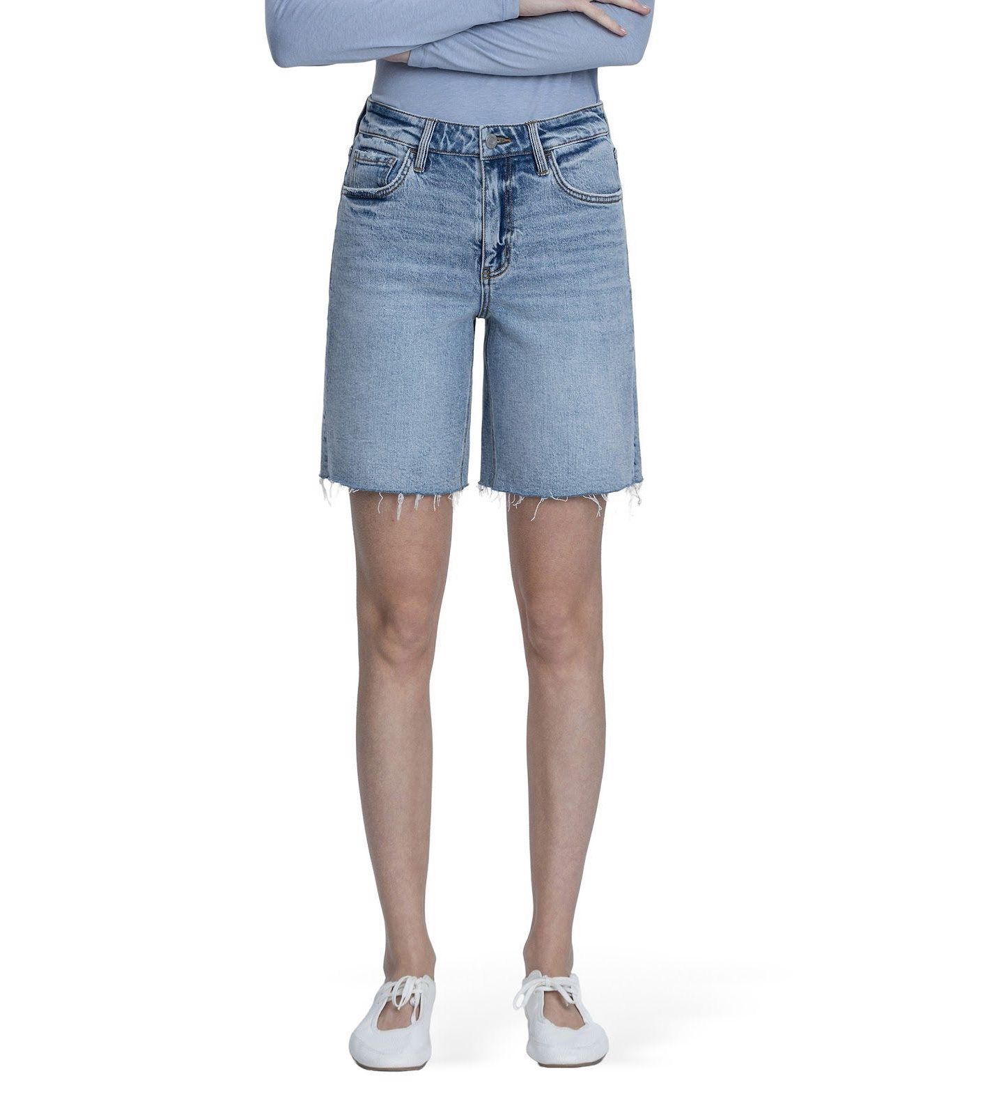Женские шорты Vervet High Rise Raw Hem Denim Shorts, цвет: Синий — фото 1