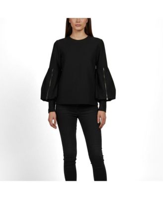 Women's Zipper-Detail Flared Sleeve Top