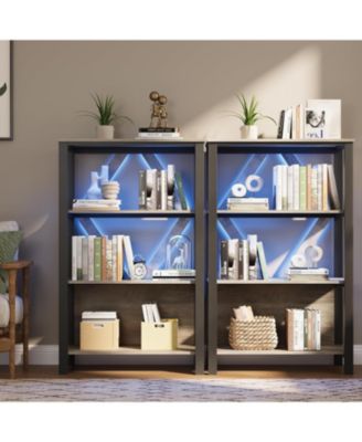4 Tier Industrial Bookshelf with LED Lights, Metal Display Book Case, Open Book Shelf Organizer