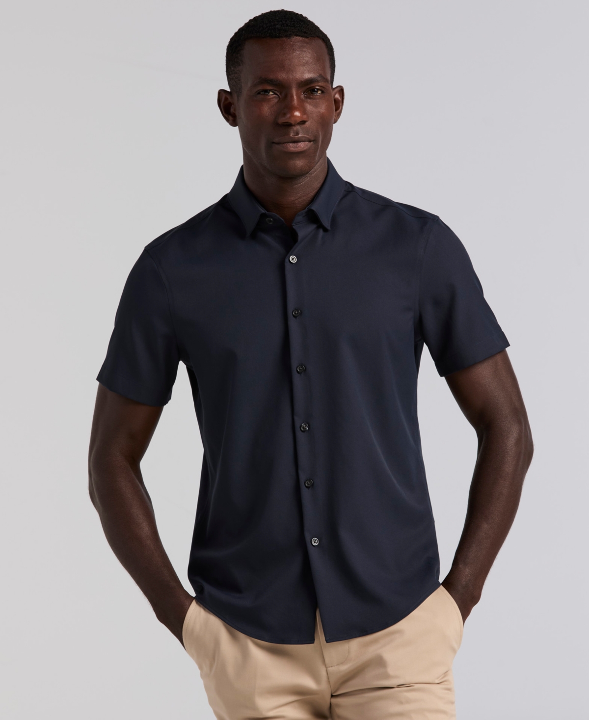 Perry Ellis Men's Short Sleeve Solid Shirt In Dark Sapphire