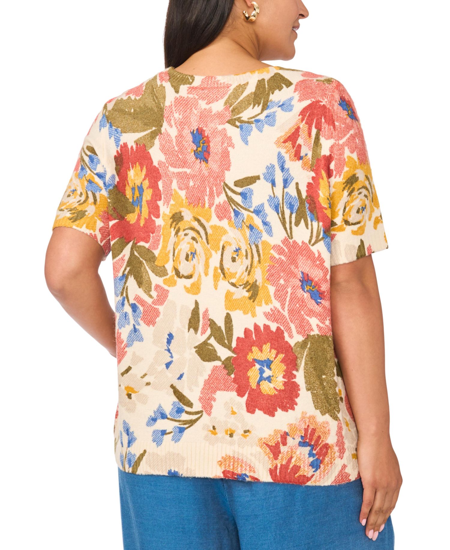 Plus Size Short-Sleeve Crewneck Sweater