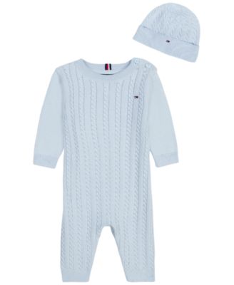 Baby Boys' Cable-Knit Long-Sleeve Coverall and Hat, 2-Piece Set