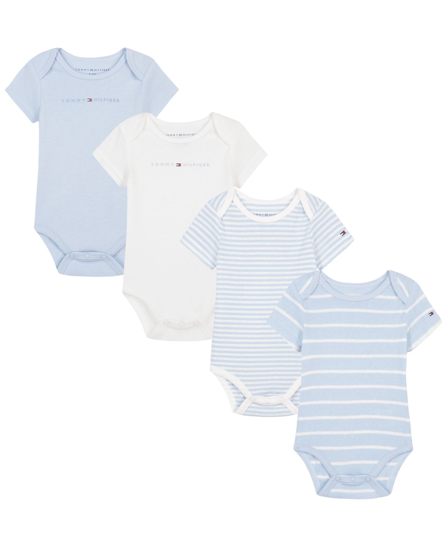 Baby Boys' Logo and Stripe Print Short-Sleeve Bodysuits, 4-Pack