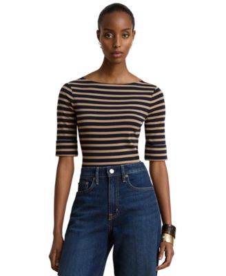 Women's Striped Stretch Cotton Boat Neck Top