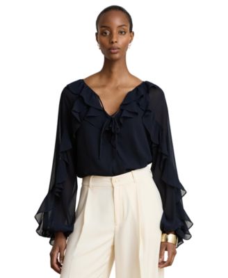 Women's Ruffle-Trim Crinkle Georgette Blouse