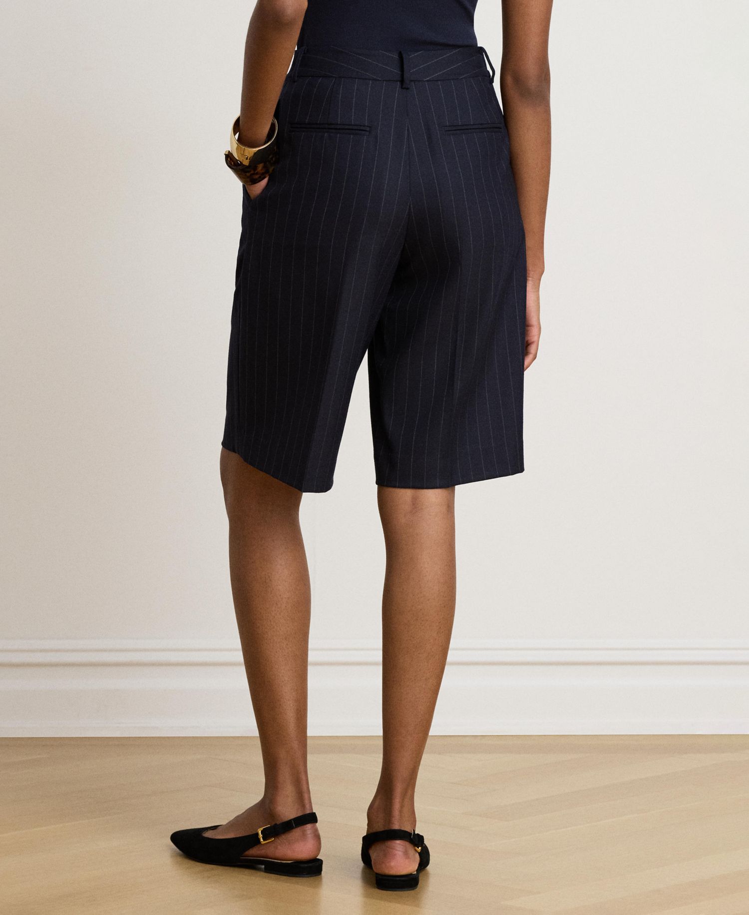 Women's Pinstripe Wool-Blend Twill Bermuda Shorts, 12" Inseam