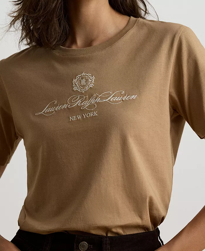 Women's Embroidered-Crest Crewneck Jersey Top - thumbnail 4