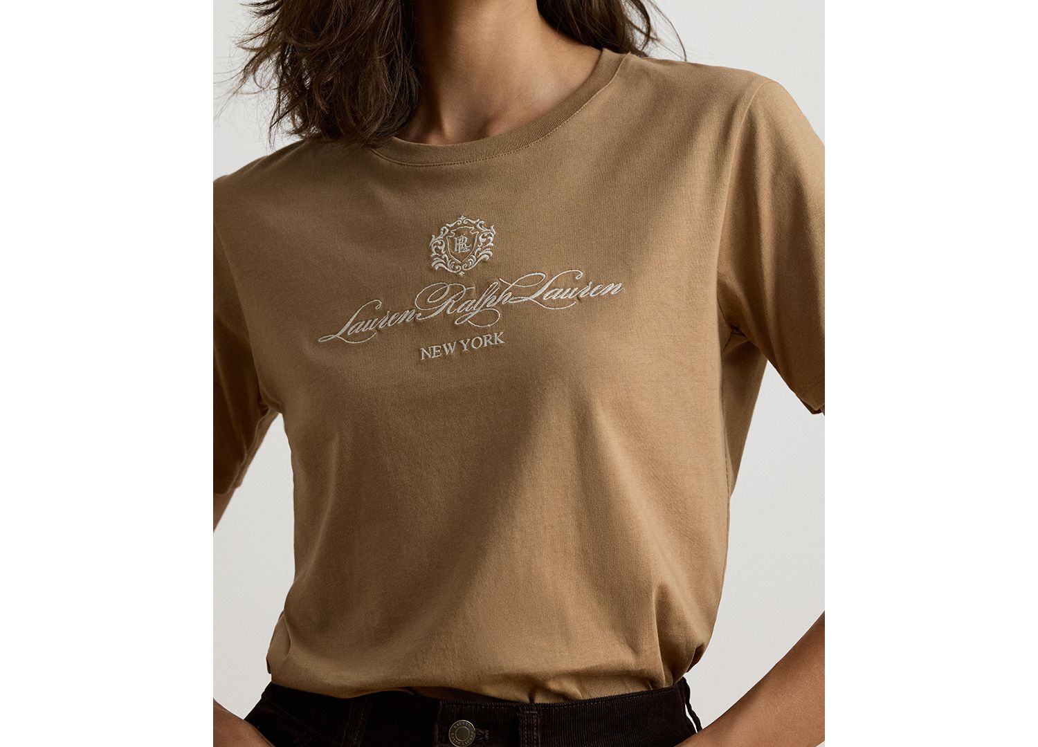 Women's Embroidered-Crest Crewneck Jersey Top