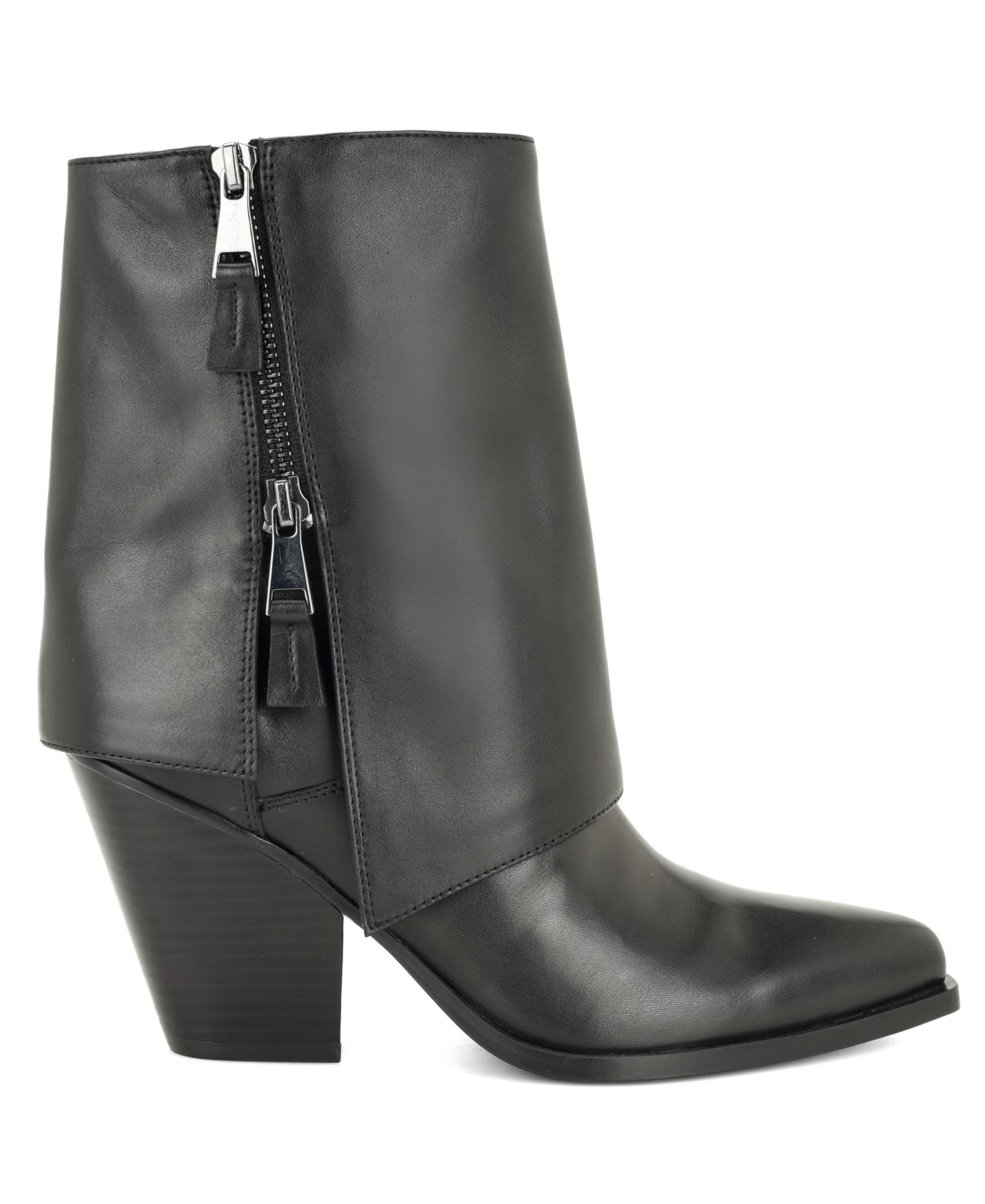 Женские ботинки Nine West Umberto Western Foldover Snip Toe Booties, цвет: Чёрный кожаный — фото 2