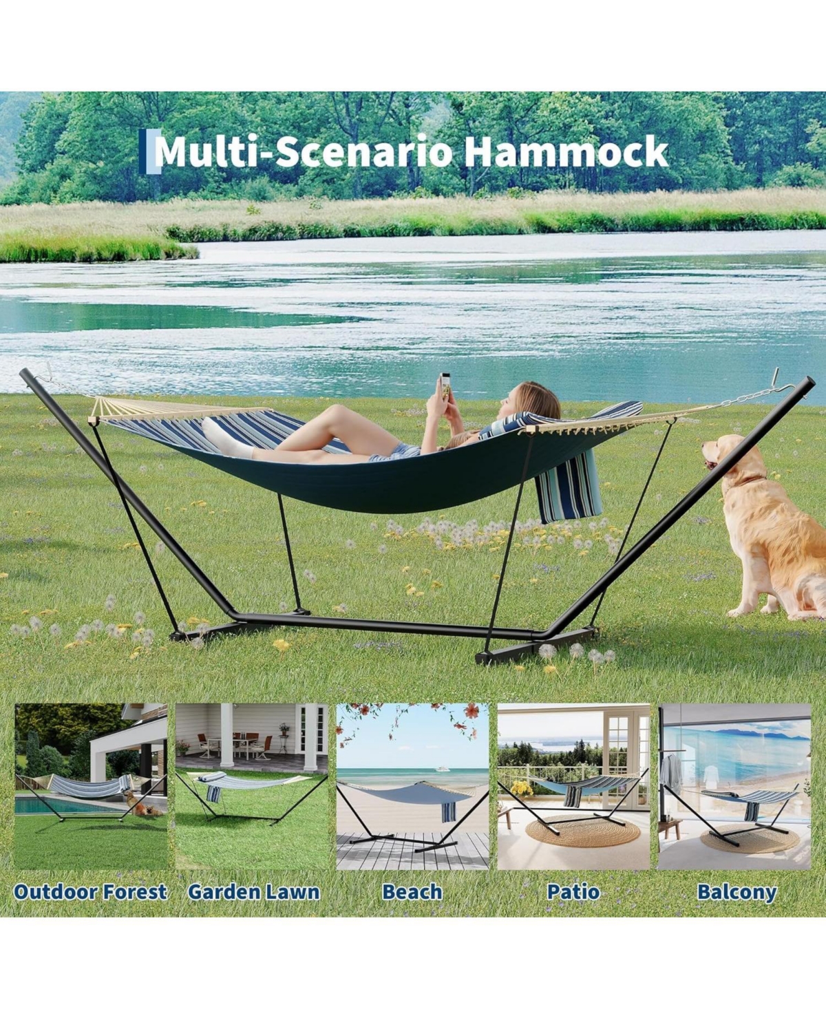 gaomon Outdoor Double Hammock with Heavy Duty Adjustable Steel Stand