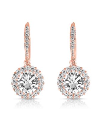 Brilliant Sterling Silver Round CZ Haloed Solitaire Drop Earrings
