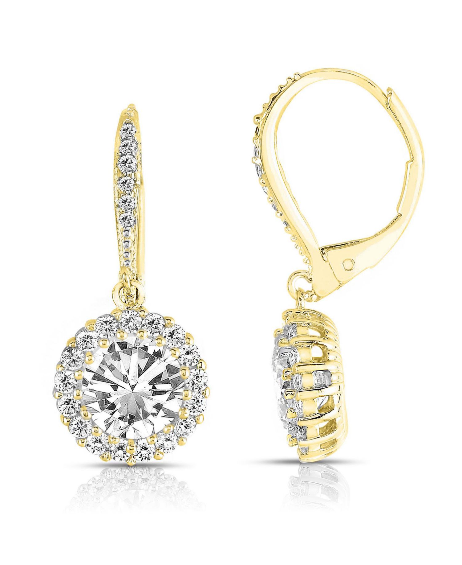 Brilliant Sterling Silver Round CZ Haloed Solitaire Drop Earrings