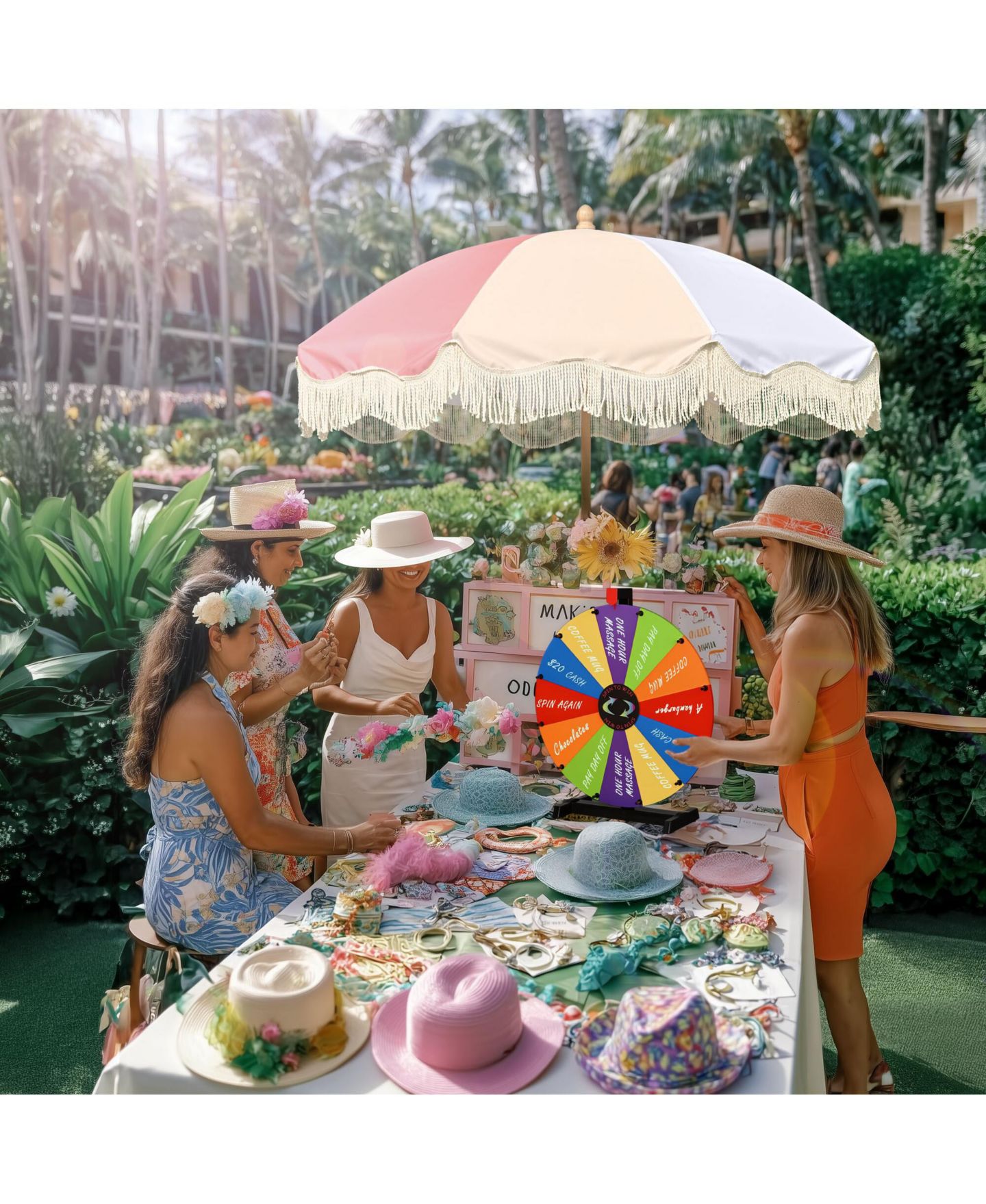 Детская игрушка WinSpin 24" Modular Prize Wheel Tabletop w/ Palm Springs Pink Fringe Umbrella for Outdoor Pop-up Shop Craft Booth, цвет: Natrual — фото 2