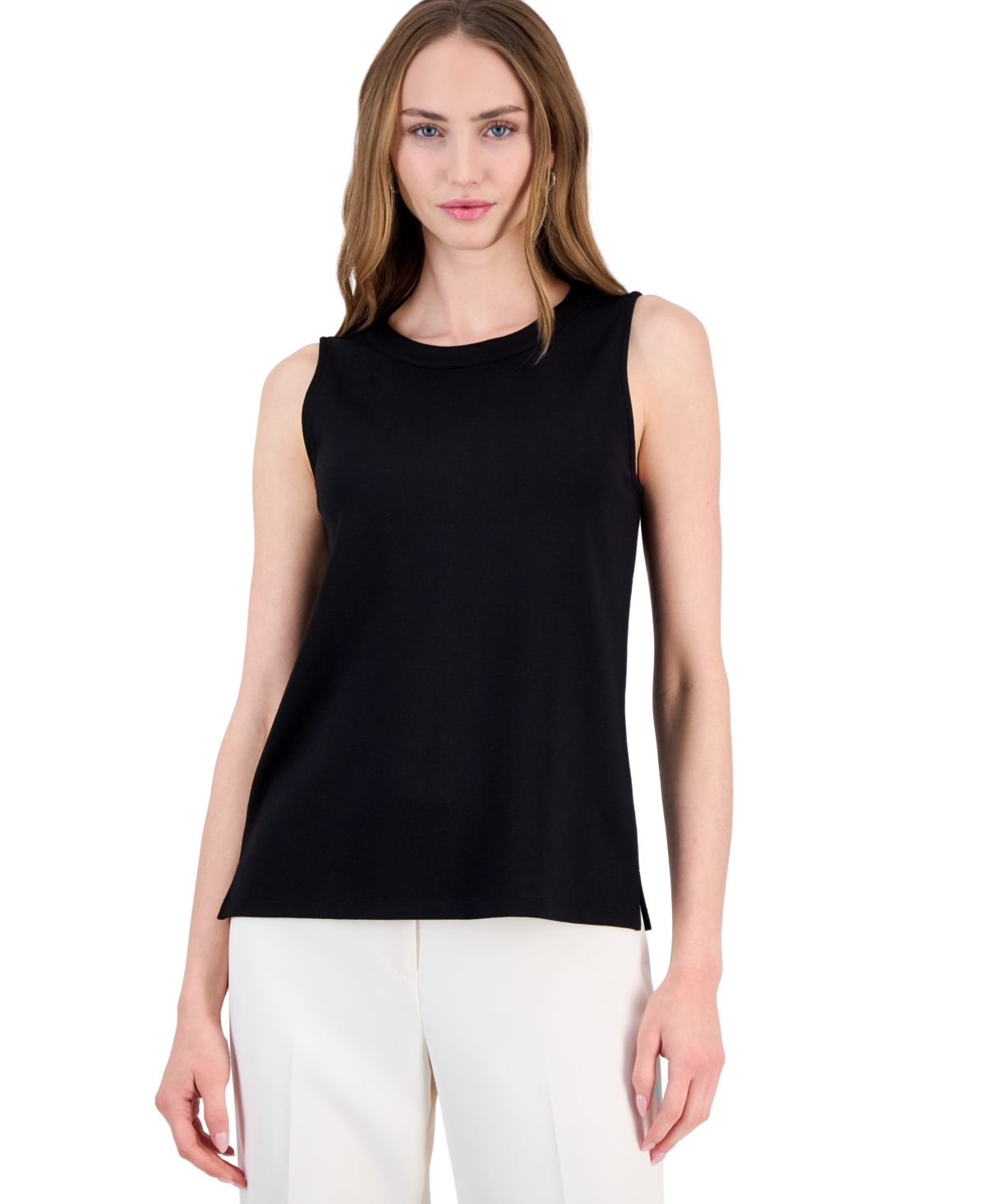Anne Klein Women's Serenity Yoke-Front Side-Slit Shell - Anne Black