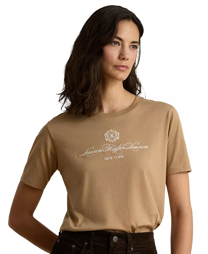 Women's Embroidered-Crest Crewneck Jersey Top - thumbnail 6
