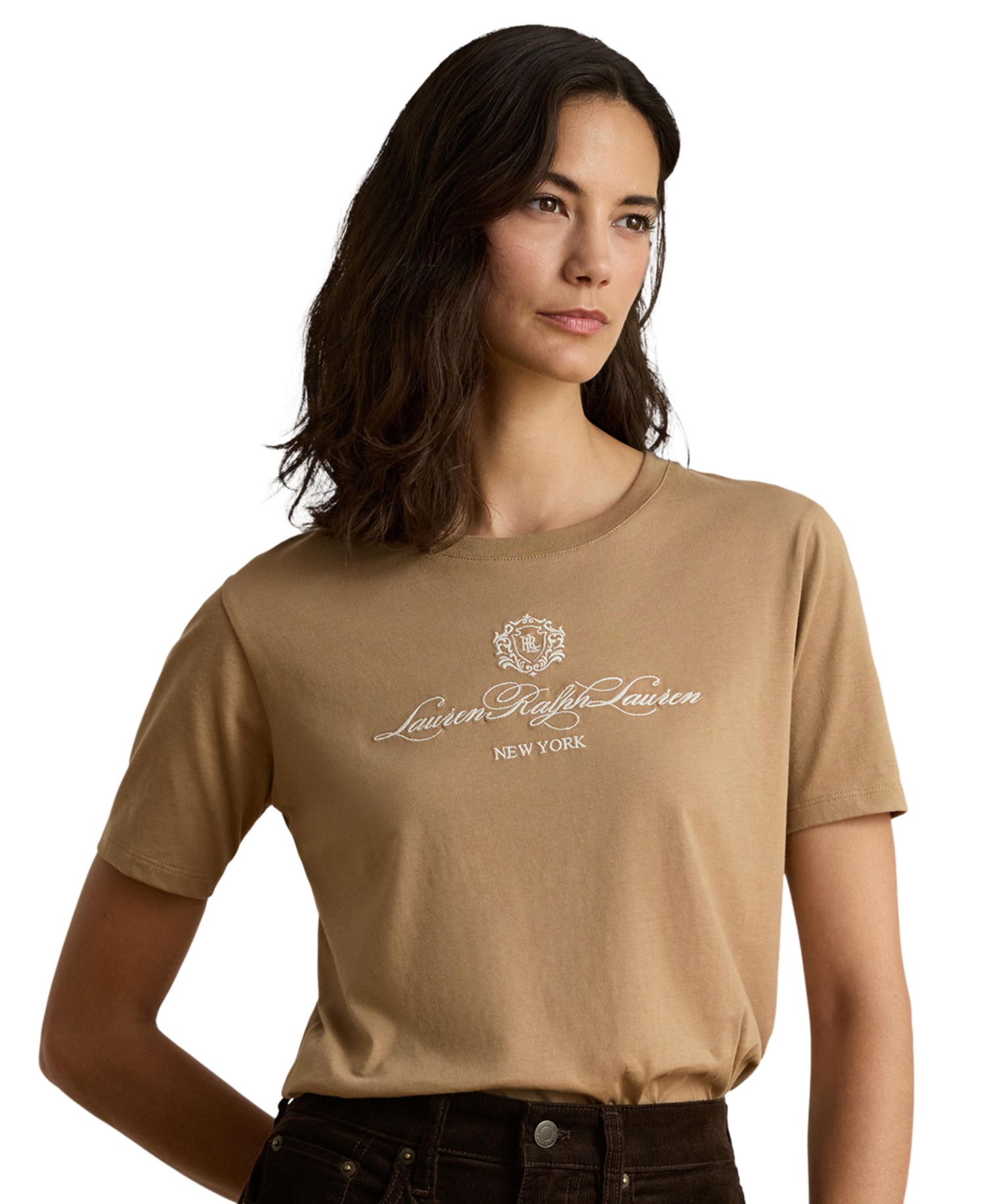 Women's Embroidered-Crest Crewneck Jersey Top