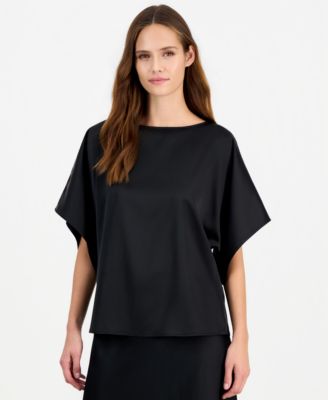 Women's Short-Sleeve Bateau Neck Satin Blouse