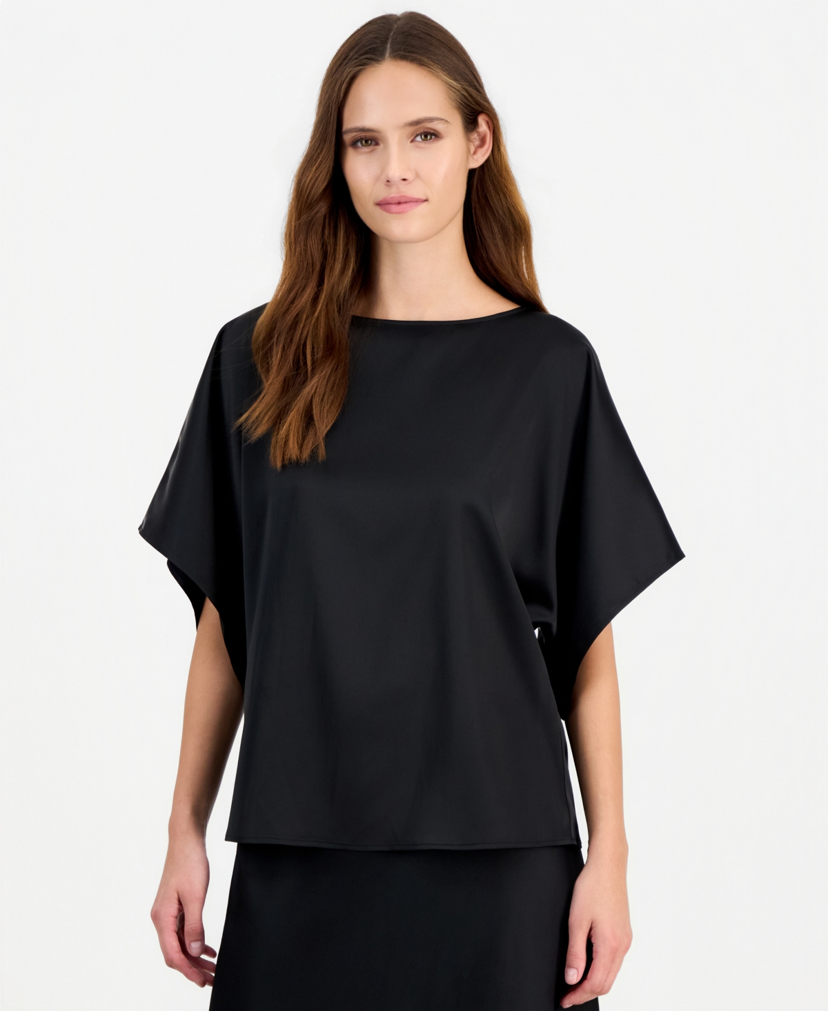 Anne Klein Women's Short-Sleeve Bateau Neck Satin Blouse