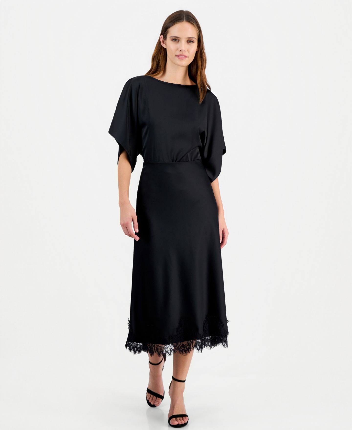 Женская юбка Anne Klein Lace-Trim Midi Satin, цвет: Чёрный — фото 2
