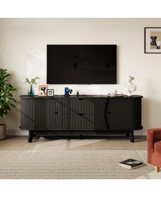 TV Stands for Living Room with Power Output, Entertainment Center with 2 Drawers and Adjustable Shelves, Wooden TV Console