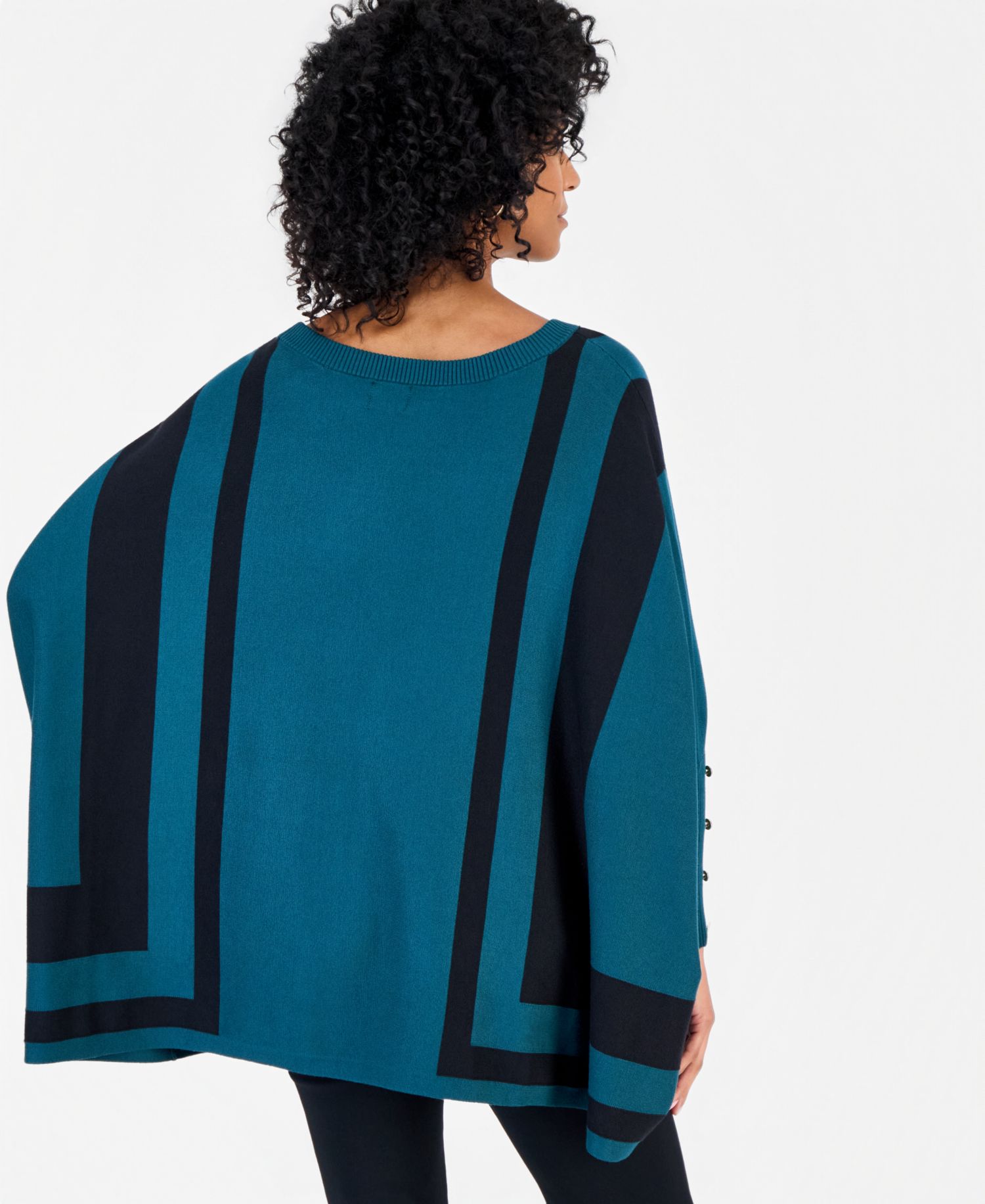 Women's Stripe Boat-Neck 3/4-Sleeve Poncho