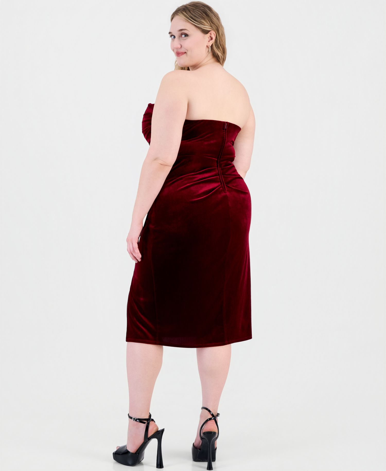 Plus Size Strapless Velvet Embellished Midi Dress