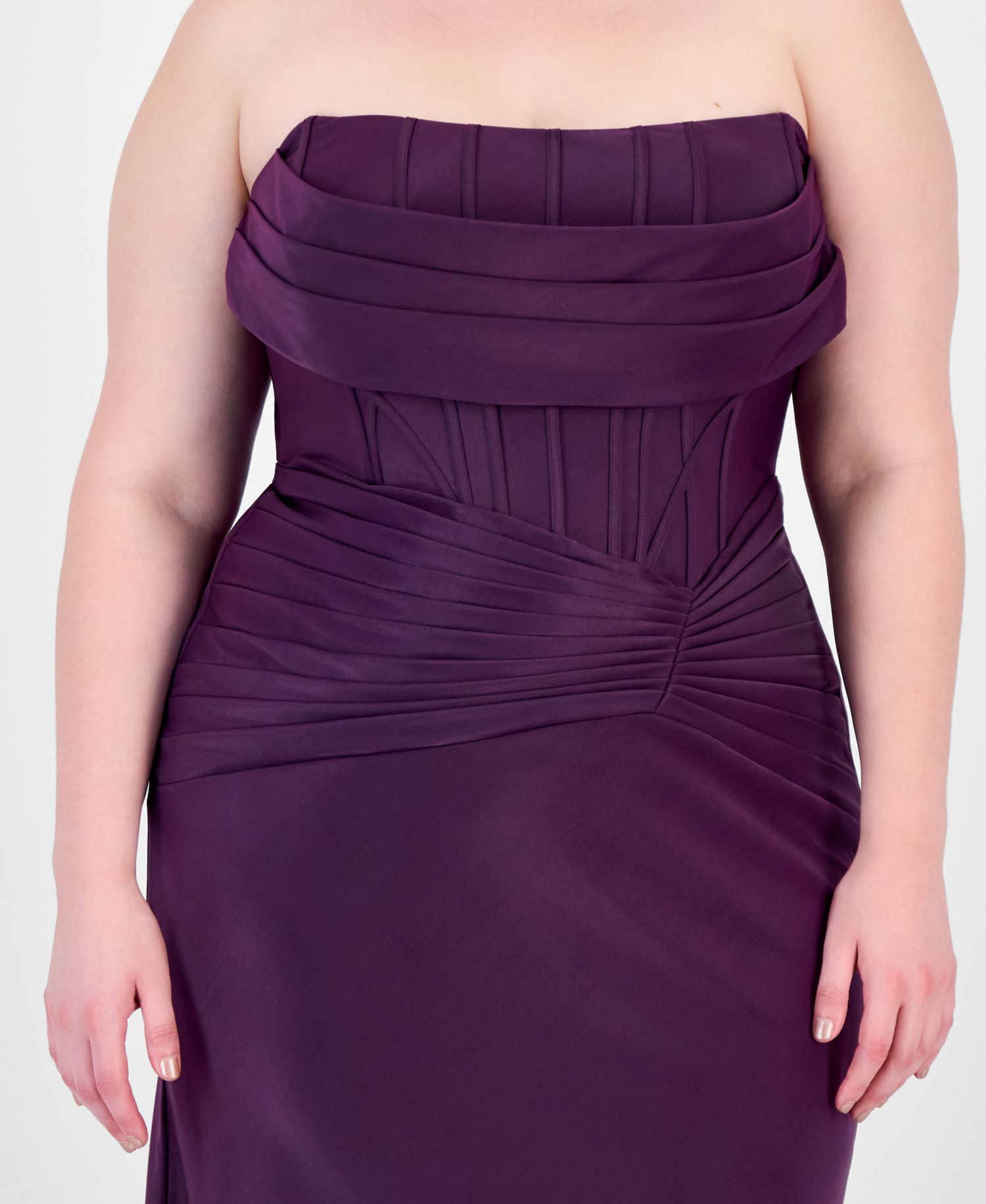 Plus Size Strapless Front-Drape Gown