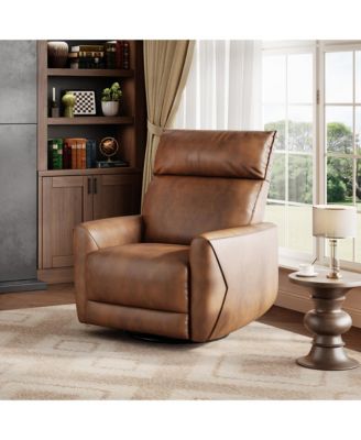 Power Recliner Chair, PU Leather Swivel Rocker Recliner with USB Ports, Nursery Glider Reclining Sofa Chair, Ergonomic Lounge for Living Room