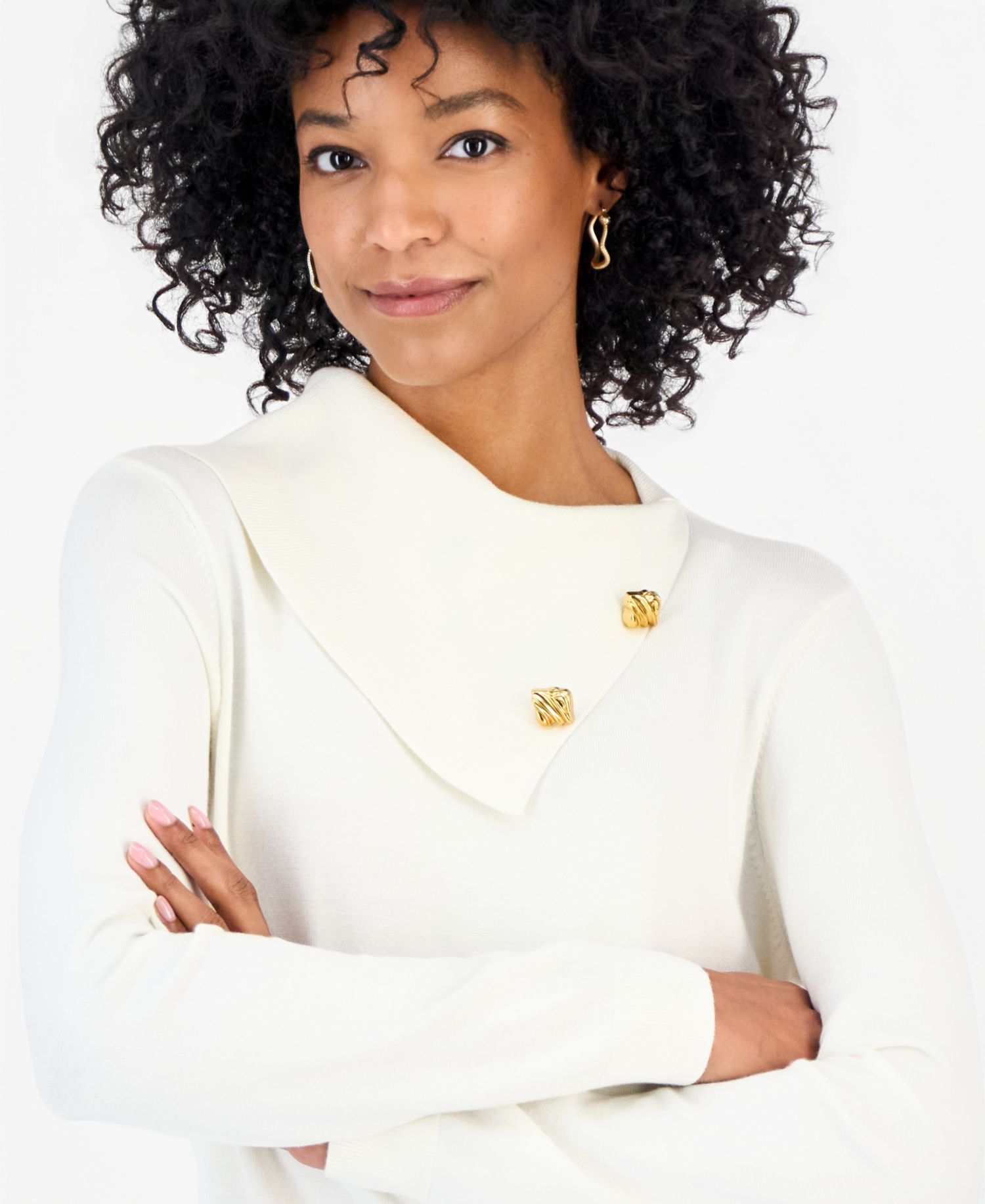 Petite Long-Sleeve Envelope-Neck Pullover Sweater